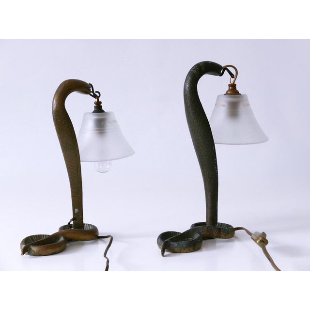 Art Nouveau Bronze Cobra Table Lamps, 1890s, Set of 2 For Sale - Image 10 of 18