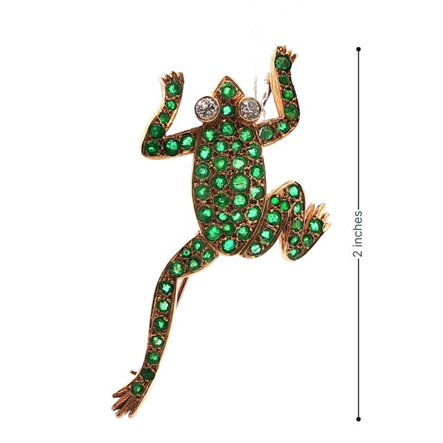 1980s 14k Yellow Gold Diamond & Emerald Frog Pin For Sale - Image 13 of 13