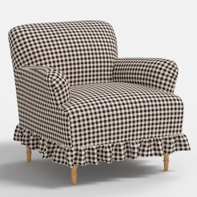 Elle Ruffle Slipcover Armchair in Classic Gingham Chocolate Ctl