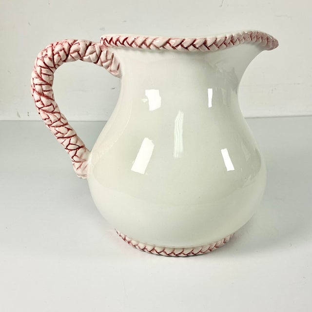 Pink 1970s Vintage Boho Chic Coastal English Garden Pomegranate and Raspberry Ceramic Pitcher. For Sale - Image 8 of 13