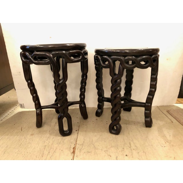 Wood 1950s Traditional Exotic Wood Side Tables - a Pair For Sale - Image 7 of 7