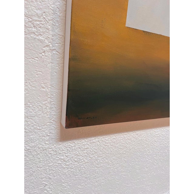 Contemporary Old Red by Justin Wheatley | Acrylic on Canvas Red Barn With Ochre Field For Sale - Image 3 of 10