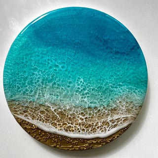 Waves Of Love by Ana Hefco | Mixed Media on ceramic depicting ocean waves and sandy shore. For Sale