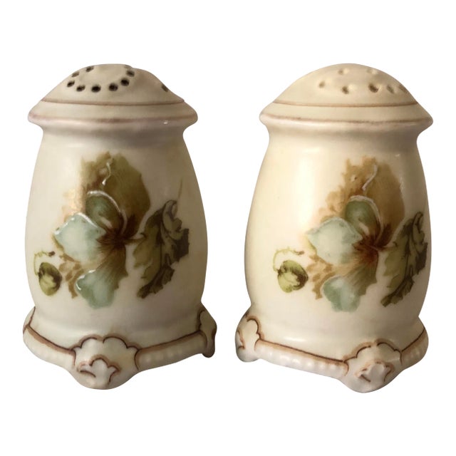 Antique Art Nouveau Silesia "Old Ivory" Pattern Salt & Pepper Shakers- a Pair For Sale