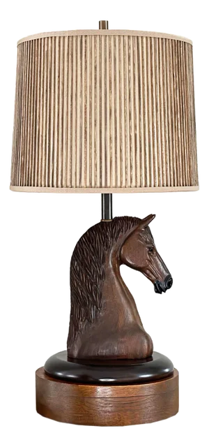 1950s Vintage A. Brandt Ranch Oak Equestrian Carved Horse Table Lamp