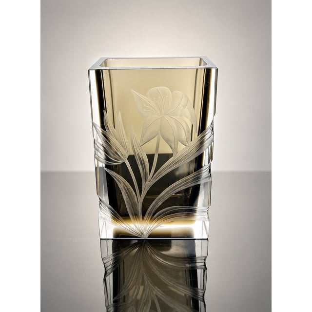 Rare Moser glass vase distinguished by exceptionally fine hand-engraved floral decoration. The elegant form is...