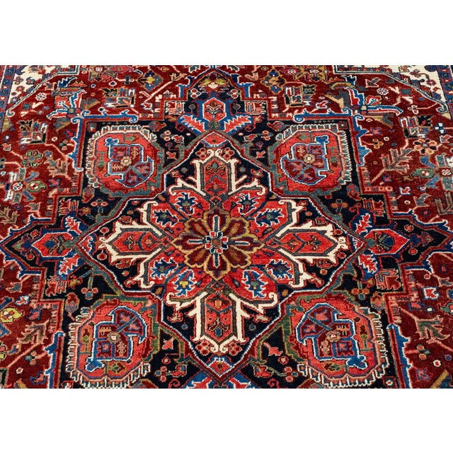 Red & Navy Blue Oriental Handwoven Vintage Rug 7'10" x 10'11" For Sale In Houston - Image 6 of 9
