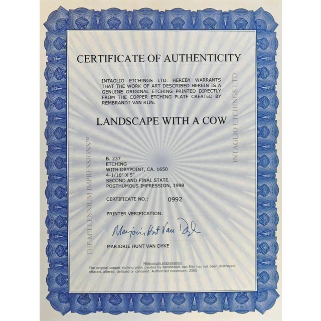 1990s Rembrandt "Landscape With a Cow" New Custom Framed & Coa Make an Offer For Sale - Image 5 of 5