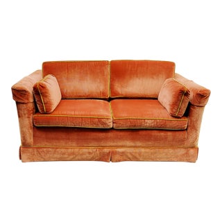 Vintage Ethan Allen Traditional Classic Skirted Velvet Loveseat For Sale