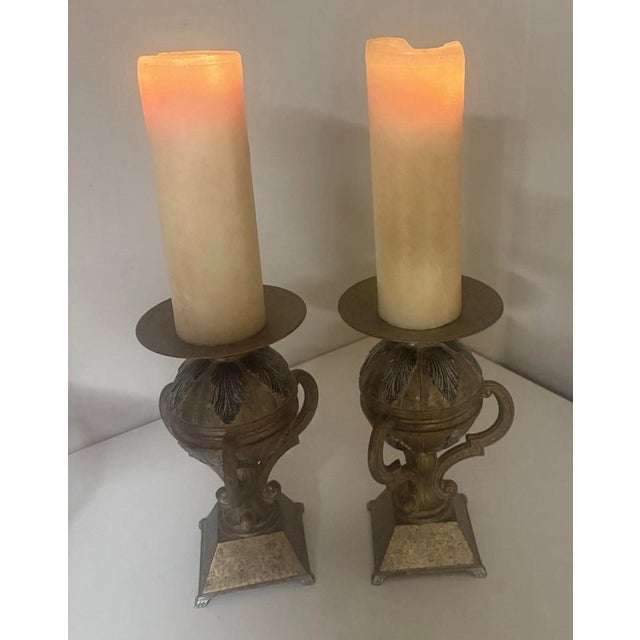 Vintage Abel Casting Solid Bronze Urn Candlestick Pair — Neoclassical Empire Style For Sale - Image 11 of 11