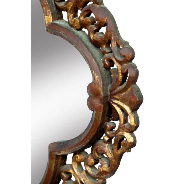 Wood Mid 20th Century Wood Carved & Gilt Quatrefoil Framed Mirror For Sale - Image 7 of 8