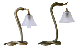 Antique Art Nouveau Bronze Cobra Table Lamps, 1890s, Set of 2