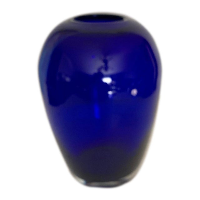 Minimalist Modern Two Layer Cobalt and Clear Glass Vase For Sale