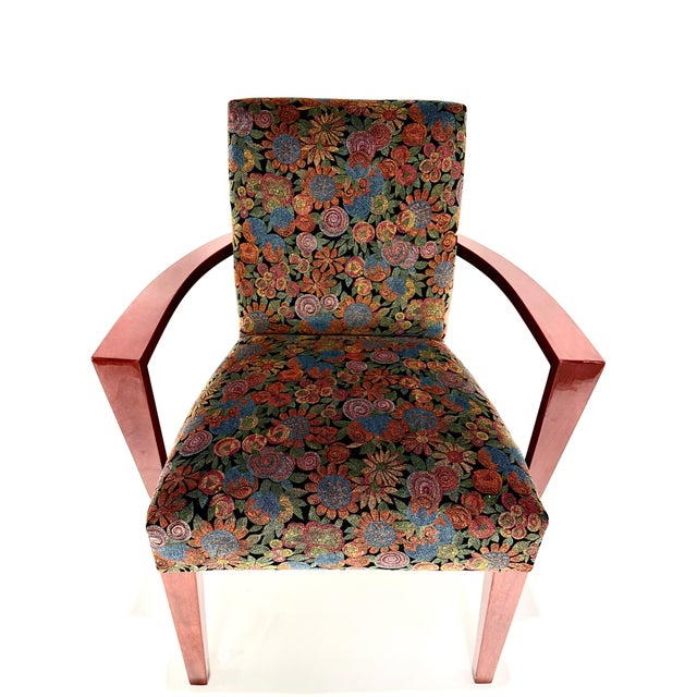 A striking set of eight dining chairs in the Art Deco style, comprising six side chairs and two armchairs. These elegant...