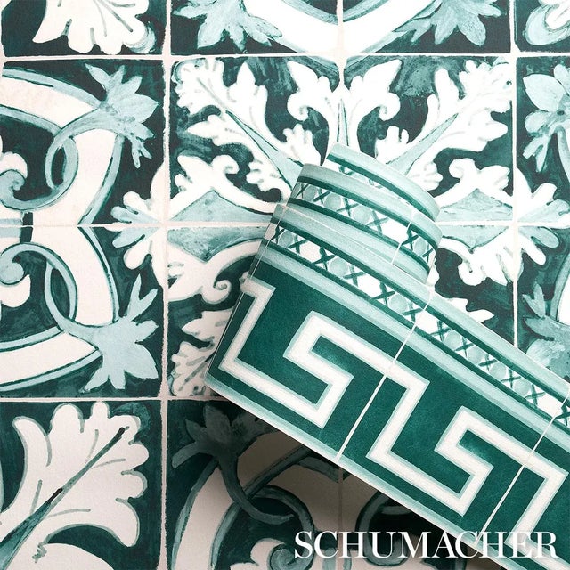 Not Yet Made - Made To Order Sample - Schumacher X Mary McDonald Azulejos Wallpaper in Emerald For Sale - Image 5 of 6