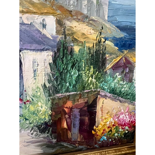 Mid- Century Framed Vintage Mediterranean Coastal Village Oil Painting For Sale - Image 12 of 18