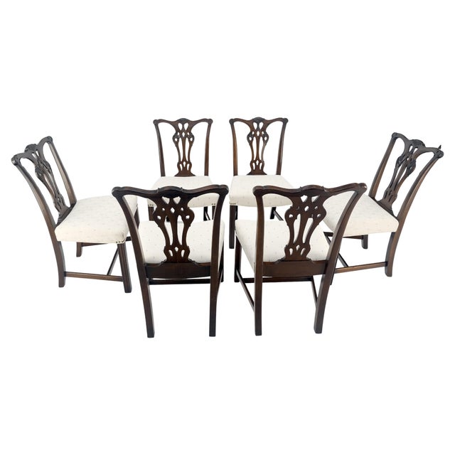 Wood Set of 6 c1940s Mahogany Fine Carved Chippendale Style Chairs Clean! For Sale - Image 7 of 13