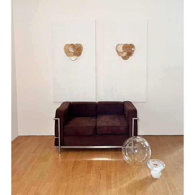 Iridescent Alabaster Gold Disc Glass Wall Sconces, 1990s, Set of 2 For Sale - Image 14 of 18