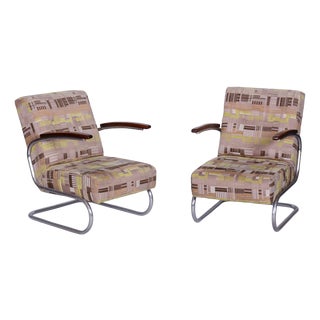 Bauhaus Armchairs in Chrome-Plated Steel attributed to Mücke-Melder, Czech, 1930s, Set of 2 For Sale