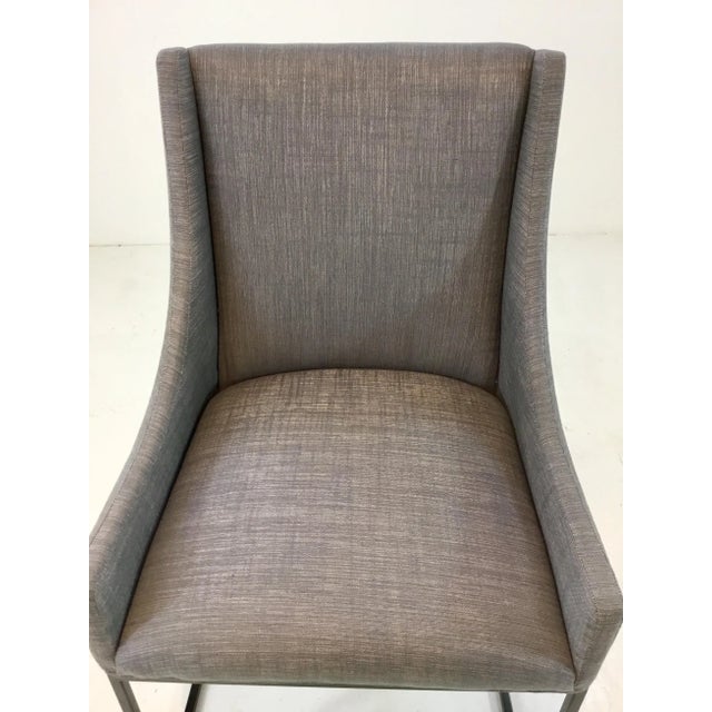 Metal Organic Modern Caracole Prototype Gray Linen Blend Dining Chairs Set of Five For Sale - Image 7 of 8