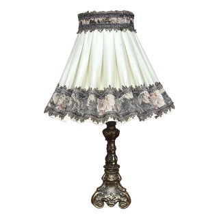 Vintage Empire Table Lamp in Brass with Fabric Shade, 1960s For Sale