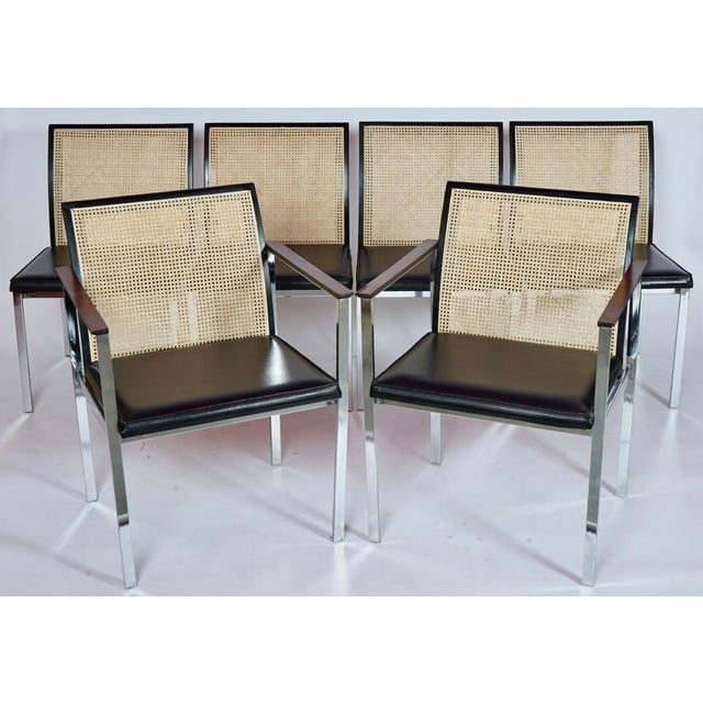 Vintage Paul McCobb for Lane Cane-Back Dining Chairs in Rosewood & Chrome & Newly Caned Backs - Set of 6 For Sale In Miami - Image 6 of 14