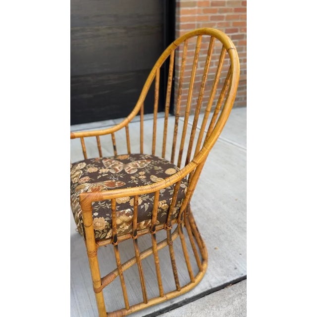 Shabby Chic Vintage Set/4 Tortoise Rattan Bamboo Peacock Dining Chairs For Sale - Image 3 of 8