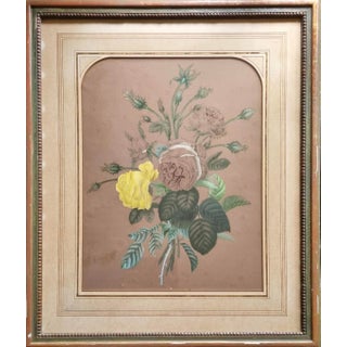 Rare Antique Pencil and Pastel Roses Floral Still Life Painting From the Heirs of the Reekers Family in Holland, Circa Early 19th Century For Sale
