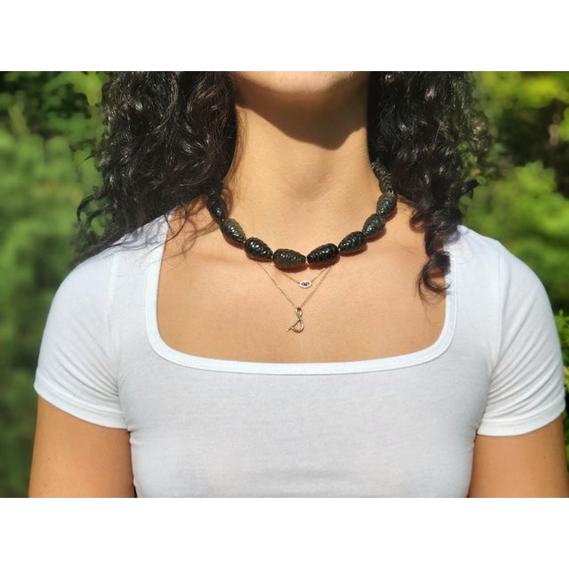 Natural Carved Golden Obsidian Beaded Necklace With Golden Obsidian Clasp, 17.5" For Sale - Image 4 of 10