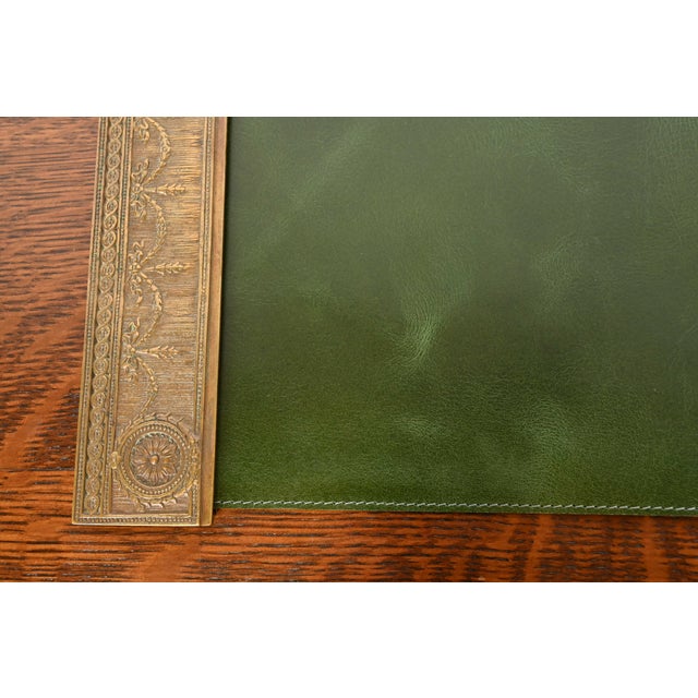 Metal Tiffany Studios New York "Adam" Bronze Doré Blotter Ends With Leather Desk Blotter For Sale - Image 7 of 13
