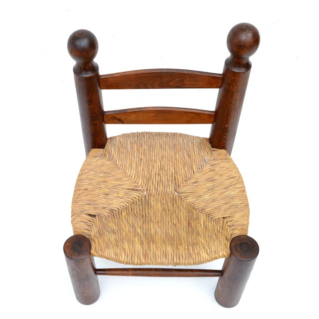 Charlotte Perriand Style Turned Wood Kid's Chair Woven Rush Seat France 1960 For Sale In Miami - Image 6 of 12