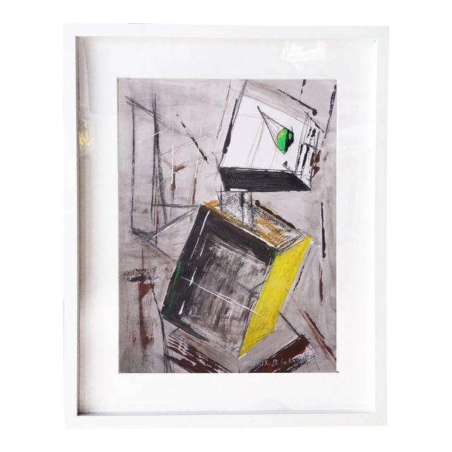 Matrix. IX Framed Surreal Abstract Yellow Painting For Sale