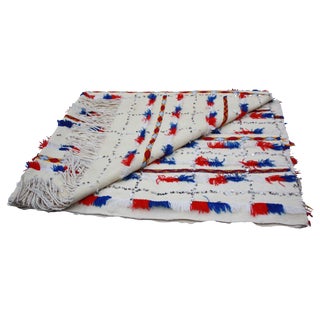 Late 20th Century Blue & Red Striped Moroccan Handira For Sale