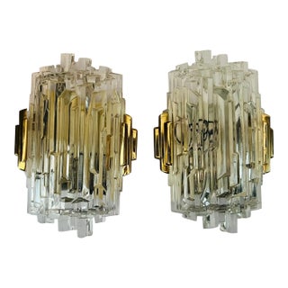 Pair of 1960s Hillebrand Crystal Ice Glass Wall Lamps For Sale
