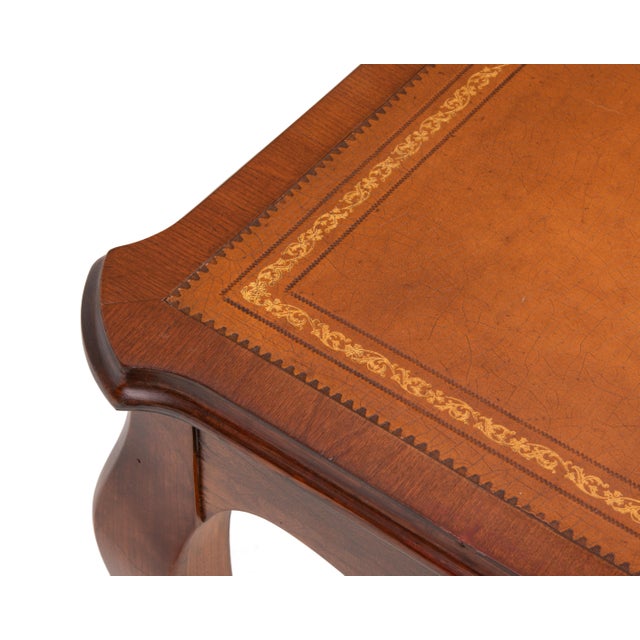 French Louis XV Provincial Style Embossed Leather Top Cabriole Legs Card Games Table For Sale - Image 13 of 15