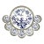 Vintage Blue & White Porcelain Coaster Set With Pierced Metal Tray, Blue Onion Style Barware Set For Sale