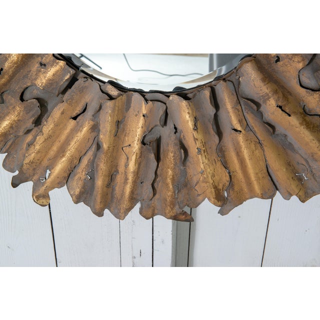 Brutalist Sunburst Mirror, Handcrafted Torch Cut Brass, Spain, 1970s For Sale - Image 9 of 13