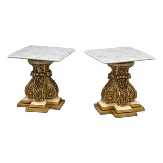 Pair of 1970 Fuggiti Studios Gilt Marble Top Pedestal Side Tables For Sale