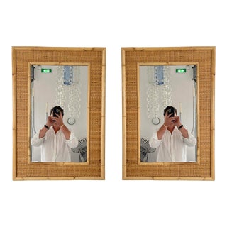 Pair of Bamboo Rattan Mirrors by Dal Vera, Italy, 1970s For Sale