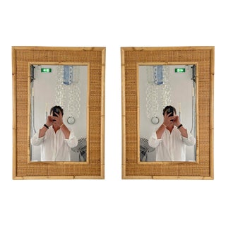 Pair of Bamboo Rattan Mirrors by Dal Vera, Italy, 1970s For Sale