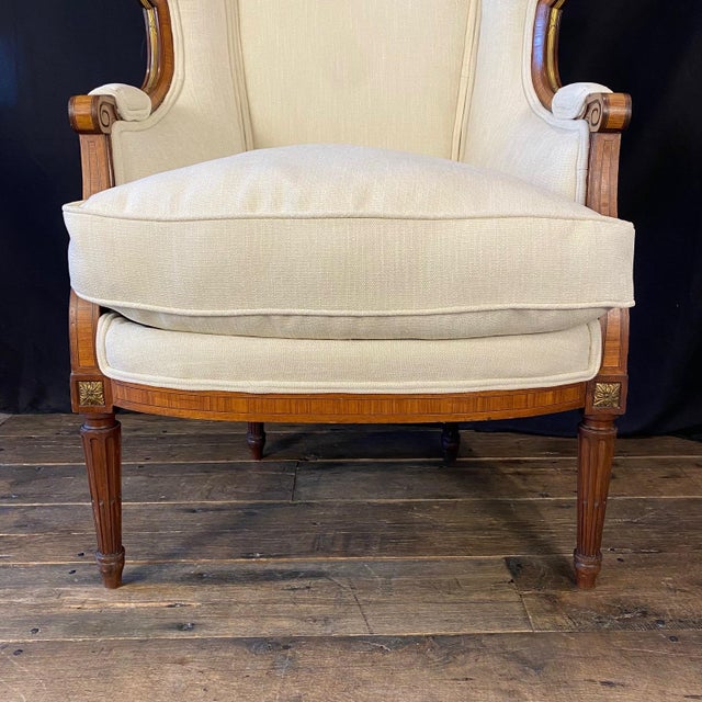 Wood French Louis XVI Style Two Piece Bergere Chair and Ottoman -Set of 1 For Sale - Image 7 of 12