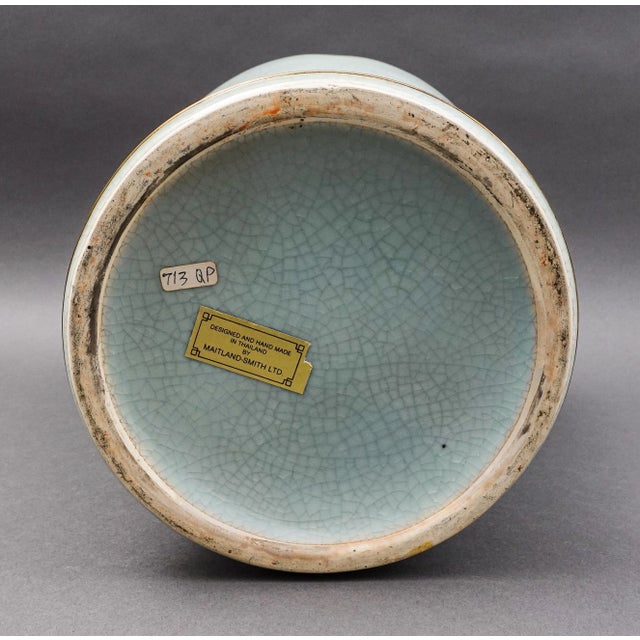 Celadon Mid 20th Century Maitland Smith Celadon Crackle Glazed Porcelain Foo Dogs Large Lidded Ginger Jar For Sale - Image 8 of 10