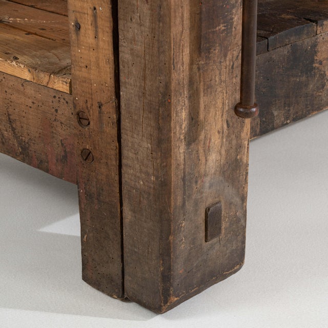 Carpenter's Workbench Table, Antique, Belgium, 20th Century For Sale - Image 4 of 11