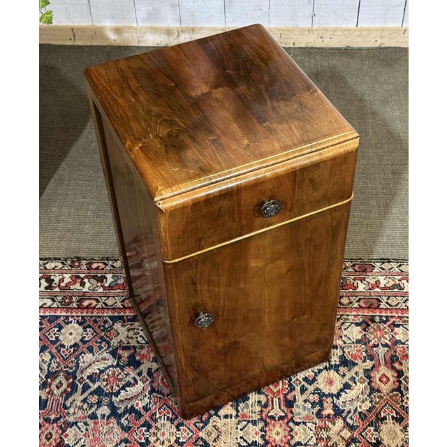 Art Deco English Bedside Table in Walnut, 1950s For Sale - Image 3 of 10