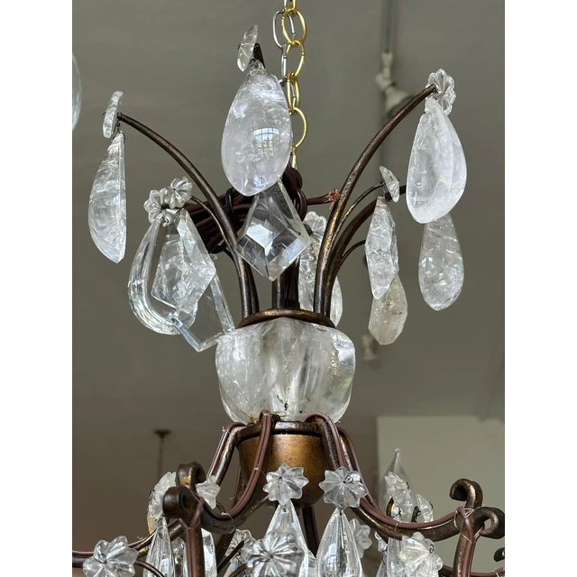 Transparent Pair of Maison Bagues Patinated Iron and Rock Crystal Chandeliers For Sale - Image 8 of 9
