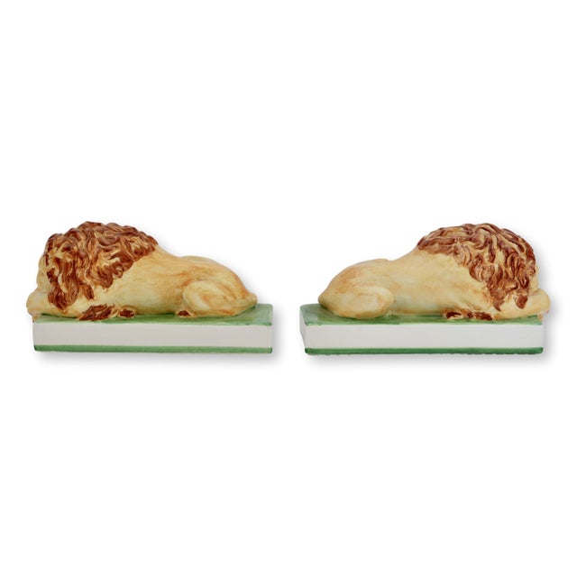 Mid-Century Modern Italian Faience Lions, Pair For Sale - Image 3 of 6