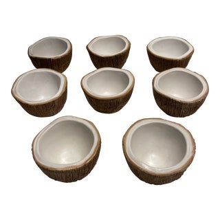 1950s Ed Langbein Ceramic Faux Coconut Bowls - Set of 8 For Sale
