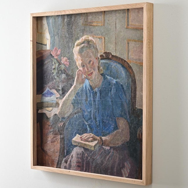 Mid 20th Century French Mid-Century Modern Oil Portrait Signed Albert Coste For Sale In Baton Rouge - Image 6 of 8