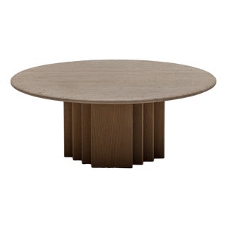 Mid-Century Modern Coffee Table in Oak and Travertine, 1970s For Sale