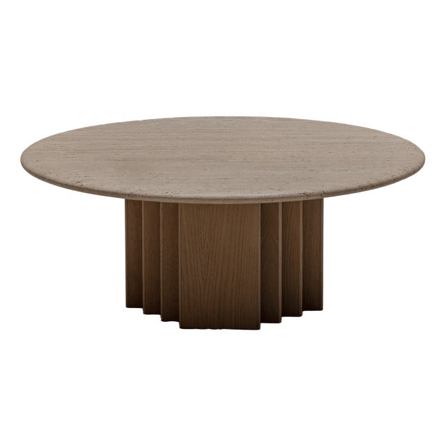 Mid-Century Modern Coffee Table in Oak and Travertine, 1970s For Sale